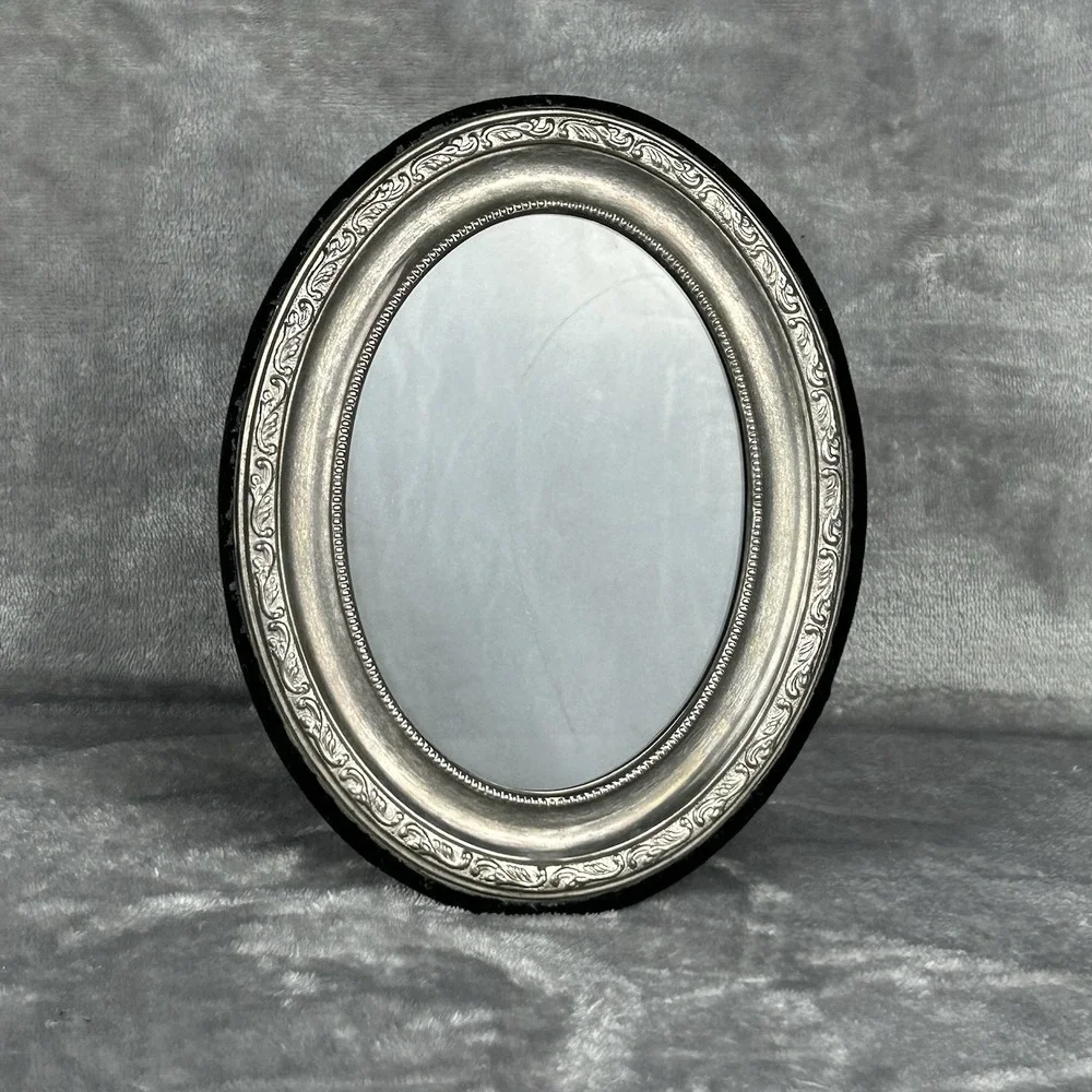 VTG Raised Design Edge Oval Picture Frame Silver Plated Patina ~3x5